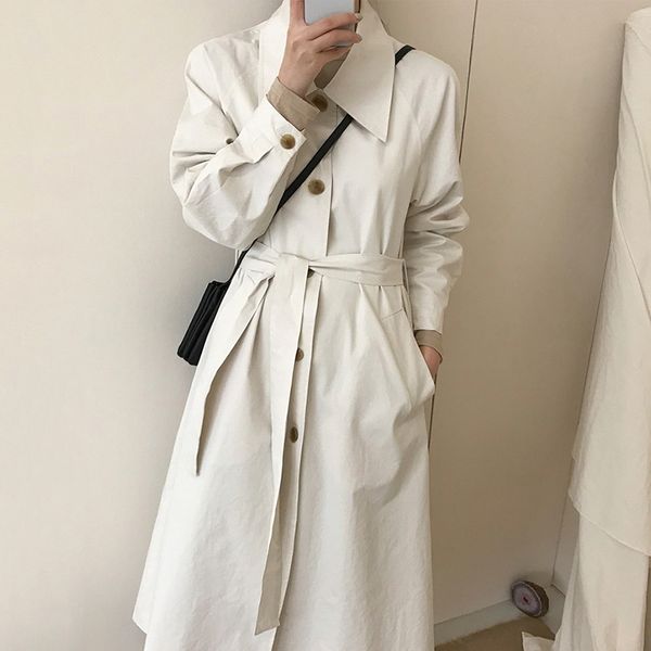 women autumn long trench coat with belt full sleeve single breasted turn down collar vintage casual korean ladies windbreaker, Tan;black
women autumn long trench coat with belt full sleeve single breasted turn down collar vintage casual korean ladies windbreaker, Tan;black