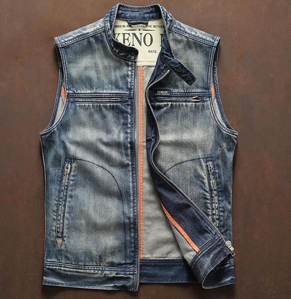 autumn cowboy waistcoat men's denim biker vest fashion blue slim vintage sleeveless jackets stand collar zipper vest tank top, Black;white
autumn cowboy waistcoat men's denim biker vest fashion blue slim vintage sleeveless jackets stand collar zipper vest tank top, Black;white