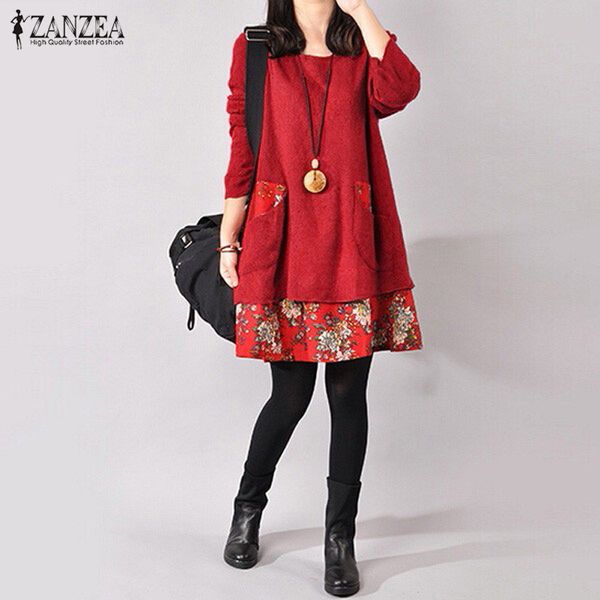 zanzea 2019 autumn women vintage floral print dress winter dresses pockets casual loose long sleeve mini vestidos plus size 4xl, Black;gray
zanzea 2019 autumn women vintage floral print dress winter dresses pockets casual loose long sleeve mini vestidos plus size 4xl, Black;gray