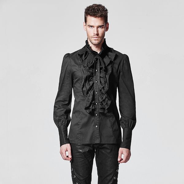 gothic ruffles man shirt steampunk black white long sleeve single breasted cotton shirt, White;black
gothic ruffles man shirt steampunk black white long sleeve single breasted cotton shirt, White;black