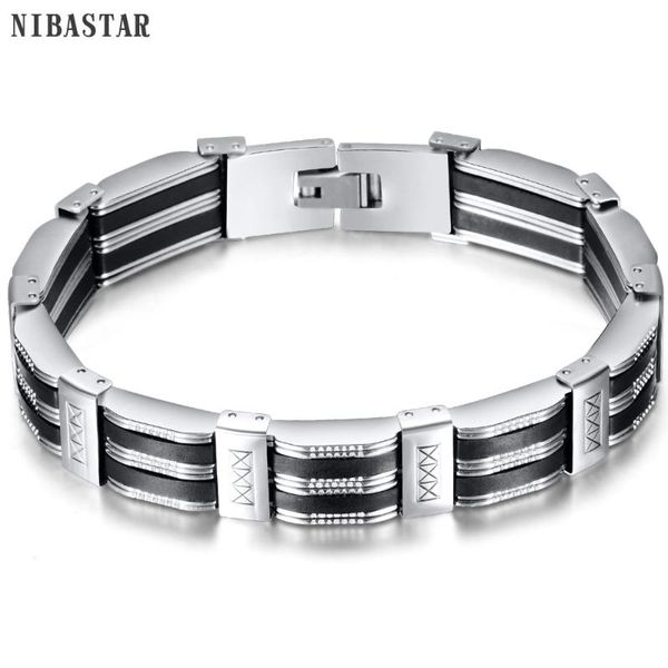 stainless steel bracelet men wrist band black grooved rudder silicone link insert punk wristband stylish casual bangle, White
stainless steel bracelet men wrist band black grooved rudder silicone link insert punk wristband stylish casual bangle, White