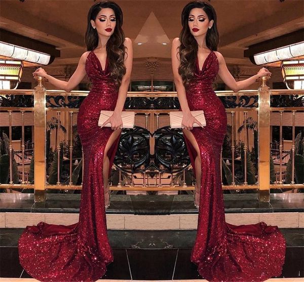 2019 burgundy v neck sequins mermaid prom dresses high split vestidos de fiesta sweep train formal long evening party prom gowns
2019 burgundy v neck sequins mermaid prom dresses high split vestidos de fiesta sweep train formal long evening party prom gowns