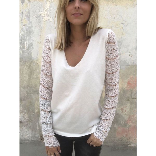 women's t-shirt autumn plus size tee basic shirts women solid v neck long lace sleeve long casual big size female xl femme, White
women's t-shirt autumn plus size tee basic shirts women solid v neck long lace sleeve long casual big size female xl femme, White