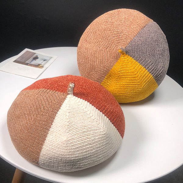 ht2179 women beret new fashion patchwork winter beret ladies knitted hat for autumn winter female retro artist painter hat, Blue;gray 
ht2179 women beret new fashion patchwork winter beret ladies knitted hat for autumn winter female retro artist painter hat, Blue;gray
