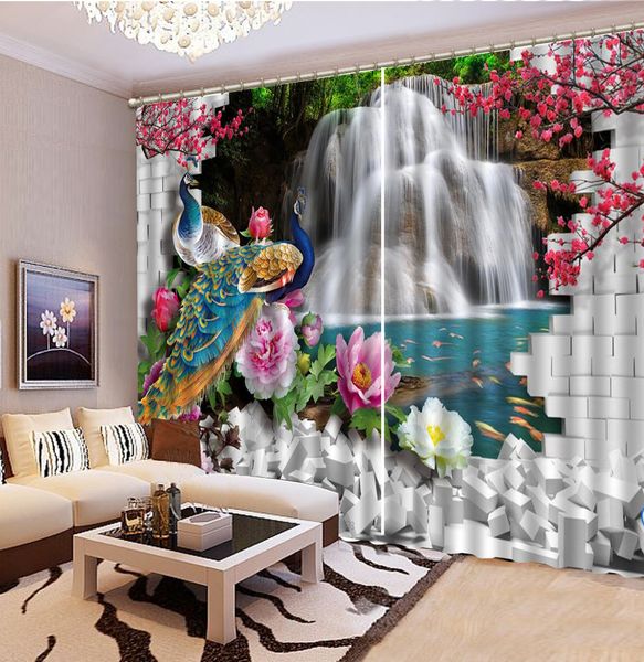 curtain and beautiful red plum waterfall couple peacock 3d animal curtains custom you like practical curtains