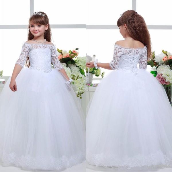 beautiful white flower girl dresses half sleeve off the shoulder birthday party gown floor length princess girls pageant gown, Red;yellow 
beautiful white flower girl dresses half sleeve off the shoulder birthday party gown floor length princess girls pageant gown, Red;yellow