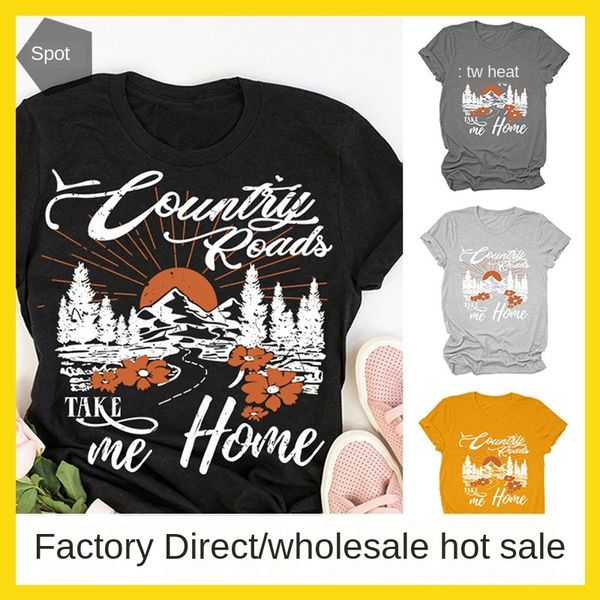 country roads letter short sleeve women's country roads letter women's short sleeve t-shirt clothing clothing t-shirt, White