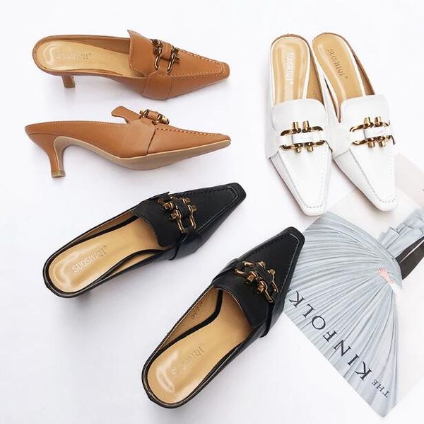 designer women vintage middle heel slippers fashion metal buckle square toe sandals flip flops slippers outdoors non-slip high heel slippers, Black
designer women vintage middle heel slippers fashion metal buckle square toe sandals flip flops slippers outdoors non-slip high heel slippers, Black