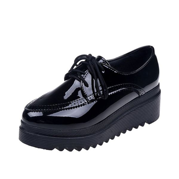 2019 autumn women patent leather platform wedges pumps round toe lace up ladies sewing classic fashion female shoes casual, Black
2019 autumn women patent leather platform wedges pumps round toe lace up ladies sewing classic fashion female shoes casual, Black