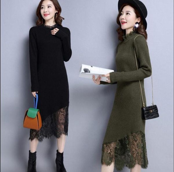 pullover sweater lace stitching bottoming shirt female the long section over the knee version self-cultivation warm dress, White;black
pullover sweater lace stitching bottoming shirt female the long section over the knee version self-cultivation warm dress, White;black