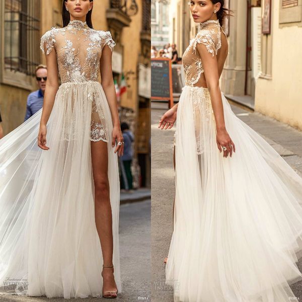 2020 berta wedding dresses high neck appliqued sequined high split lace bridal gown see through custome made robes de mariée, White
2020 berta wedding dresses high neck appliqued sequined high split lace bridal gown see through custome made robes de mariée, White