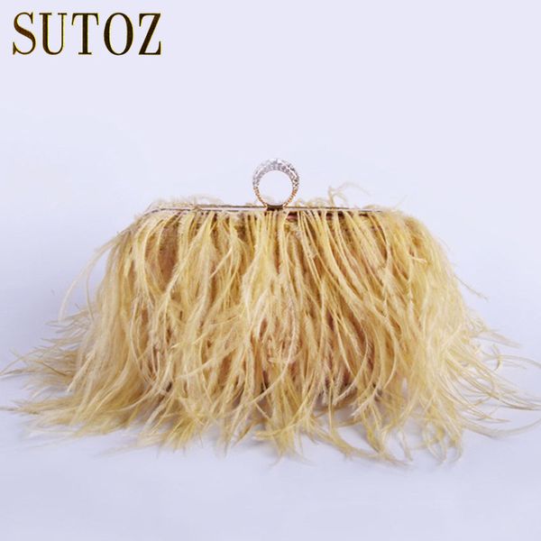 

luxury ostrich feathers fur clutch evening bags women's handbag purse pouch crossbody bag messenger lady's purse party bag ba379