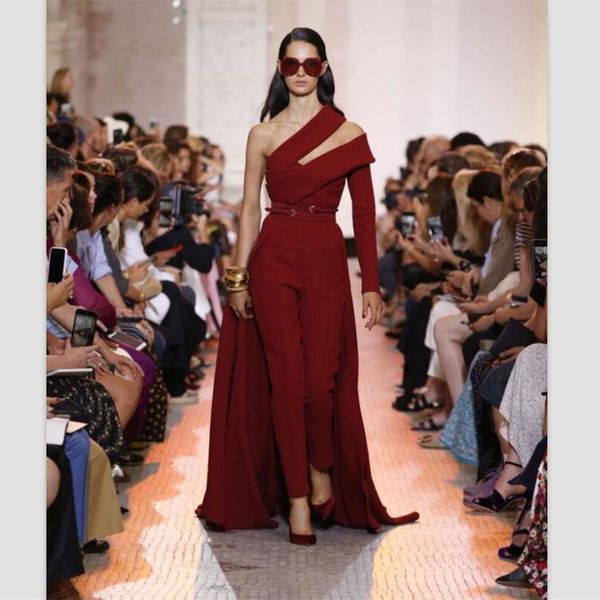 2019 Elegant Elie Saab Wine Red Satin Jumpsuit Evening Dresses Custom Detachable Train Prom Dresses One Shoulder Women Formal Party Gowns
2019 Elegant Elie Saab Wine Red Satin Jumpsuit Evening Dresses Custom Detachable Train Prom Dresses One Shoulder Women Formal Party Gowns