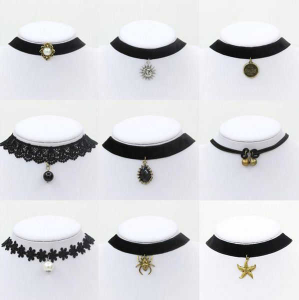 black lace motarium cotton choker with spider sum bell starfish charm pendant gold silver plated plastic water-drop oval-shaped plastic bead, Golden;silver
black lace motarium cotton choker with spider sum bell starfish charm pendant gold silver plated plastic water-drop oval-shaped plastic bead, Golden;silver