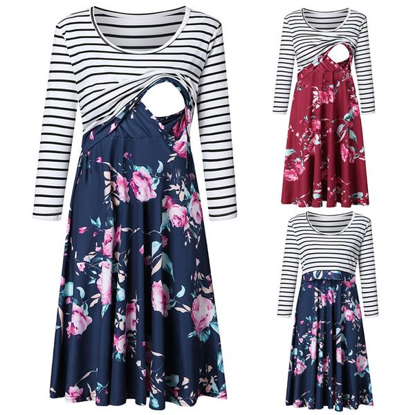 women's maternity nursing dress stripe floral print patchwork long sleeve autumn winter comfy pregnant breastfeeding dresses a30, White
women's maternity nursing dress stripe floral print patchwork long sleeve autumn winter comfy pregnant breastfeeding dresses a30, White