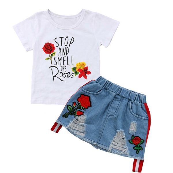 toddler kids baby girl clothes summer flower print t-shirt short sleeve denim skirts 2pcs outfits clothes 1-6y, White
toddler kids baby girl clothes summer flower print t-shirt short sleeve denim skirts 2pcs outfits clothes 1-6y, White