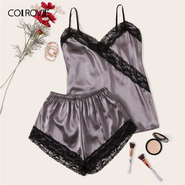 colrovie contrast lace satin cami pj set 2019 summer pajamas for women spaghetti strap sleepwear ladies casual pajama set, Black;red
colrovie contrast lace satin cami pj set 2019 summer pajamas for women spaghetti strap sleepwear ladies casual pajama set, Black;red