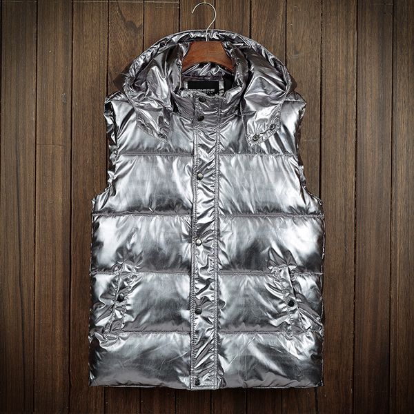 glossy vest men new winter sleeveless gold silver casual solid thick warm vests hooded coats male waistcoat jackets, Black;white
glossy vest men new winter sleeveless gold silver casual solid thick warm vests hooded coats male waistcoat jackets, Black;white