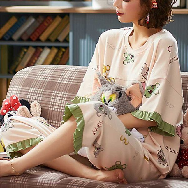 women's sleepwear colenfaish cotton pajamas fashion lotus edge ladies summer five-cent sleeve cute cartoon printing sweet women, Black;red
women's sleepwear colenfaish cotton pajamas fashion lotus edge ladies summer five-cent sleeve cute cartoon printing sweet women, Black;red