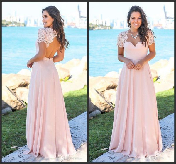 blush pink country bridesmaid dresses 2019 scoop hollow back lace sweep train chiffon beach wedding guest gowns maid of honor dress, White;pink
blush pink country bridesmaid dresses 2019 scoop hollow back lace sweep train chiffon beach wedding guest gowns maid of honor dress, White;pink