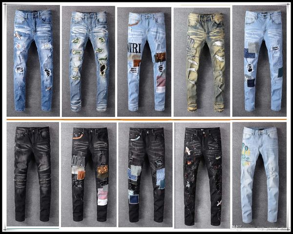 2020 arm fashion designer mens ripped biker jeans leather patchwork slim fit black moto denim joggers for male distressed jeans pants 28-40, Blue
2020 arm fashion designer mens ripped biker jeans leather patchwork slim fit black moto denim joggers for male distressed jeans pants 28-40, Blue