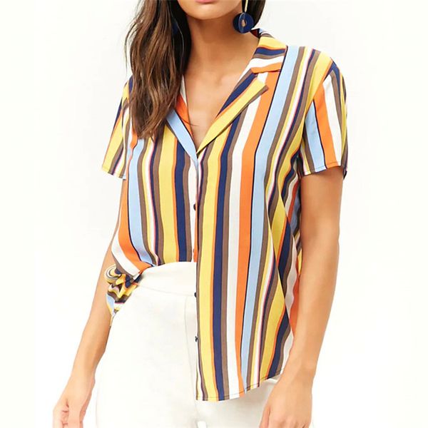 striped blouse women summer short sleeve chiffon blouse turn down collar lady office shirt casual loose tunic plus size, White
striped blouse women summer short sleeve chiffon blouse turn down collar lady office shirt casual loose tunic plus size, White