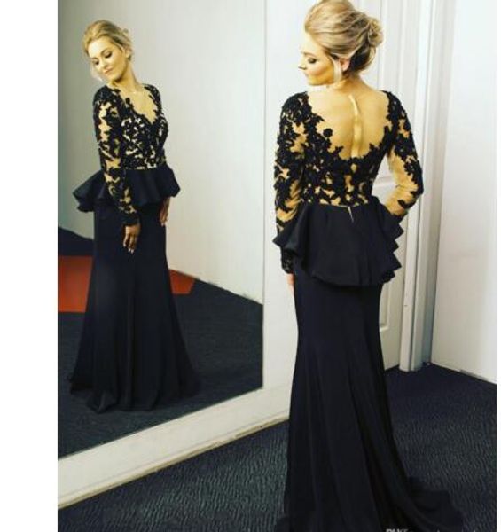 dark blue lace mother of the bride groom dresses with long illusion sleeves applique sheer neck chiffon long evening formal dress, Black;red
dark blue lace mother of the bride groom dresses with long illusion sleeves applique sheer neck chiffon long evening formal dress, Black;red
