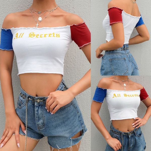 summer women slimmer off shoulder slash neck collarbone red blue sleeves patchwork tank casual skinny daily tanks, White
summer women slimmer off shoulder slash neck collarbone red blue sleeves patchwork tank casual skinny daily tanks, White
