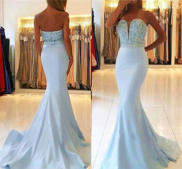 sweetheart neckline mermaid evening dresses long custom made prom dresses luxury crystal beaded strapless light blue evening gowns, Black;red
sweetheart neckline mermaid evening dresses long custom made prom dresses luxury crystal beaded strapless light blue evening gowns, Black;red