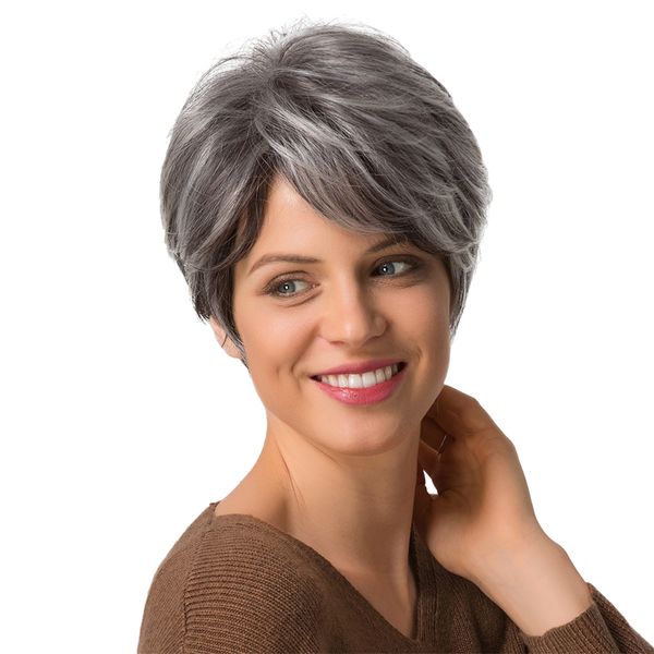 natural gray human hair short wigs with inclined bangs heat resistant with wig net cap for women 10 inch, Black
natural gray human hair short wigs with inclined bangs heat resistant with wig net cap for women 10 inch, Black