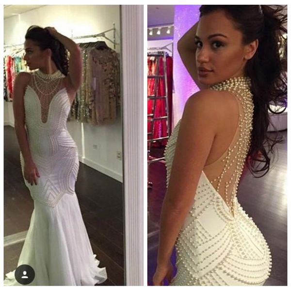2019 high neck sheer mermaid prom dresses slim peals beaded luxurious formal long evening party gowns chiffon long vestidos de soiree custom, Black
2019 high neck sheer mermaid prom dresses slim peals beaded luxurious formal long evening party gowns chiffon long vestidos de soiree custom, Black