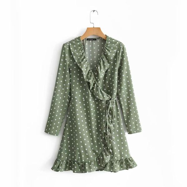 new women vintage cross v neck green polka dot print lace up mini dress female cascading ruffles vestidos party dresses ds2608, Black;gray
new women vintage cross v neck green polka dot print lace up mini dress female cascading ruffles vestidos party dresses ds2608, Black;gray