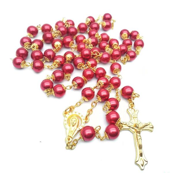 2 color red white rosary 8mm round pearl beads catholic rosary with holy soil medal crucifix prayer religious jewelry, Silver
2 color red white rosary 8mm round pearl beads catholic rosary with holy soil medal crucifix prayer religious jewelry, Silver