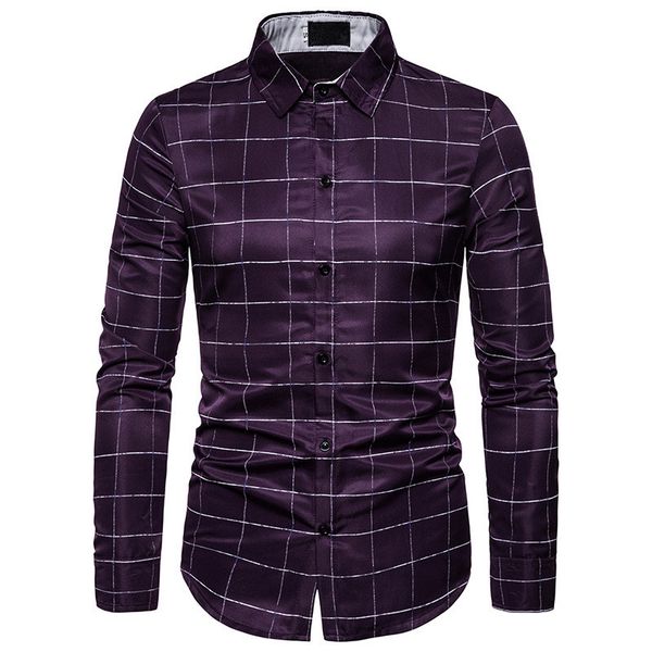men's shirt purple white plaid shirt fashion lapel long sleeve men's business casual daily party, White;black
men's shirt purple white plaid shirt fashion lapel long sleeve men's business casual daily party, White;black