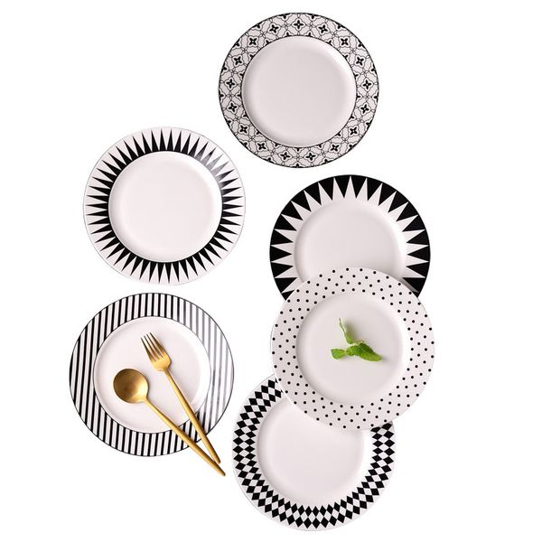 black and white geometric porcelain dinner plates 8 inch round ceramic plate for dessert cake breakfast steak stripe dot curve 7 pattern
black and white geometric porcelain dinner plates 8 inch round ceramic plate for dessert cake breakfast steak stripe dot curve 7 pattern