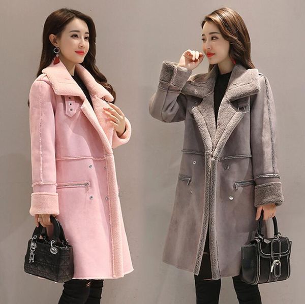 2018 winter new women's korean version of the long section thickening lamb fur coat deer velvet turn-down collar double breasted, Black
2018 winter new women's korean version of the long section thickening lamb fur coat deer velvet turn-down collar double breasted, Black