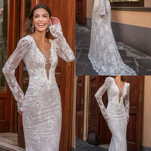 modest weddinginspirasi mermaid wedding dresses v neck long sleeve backless lace applique sequins wedding gown sweep train robe de mariée, White
modest weddinginspirasi mermaid wedding dresses v neck long sleeve backless lace applique sequins wedding gown sweep train robe de mariée, White