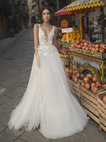 open low back deep v neck wedding dresses 2020 modern design lace tulle floor length summer bridal gowns vestidos de noiva, White
open low back deep v neck wedding dresses 2020 modern design lace tulle floor length summer bridal gowns vestidos de noiva, White