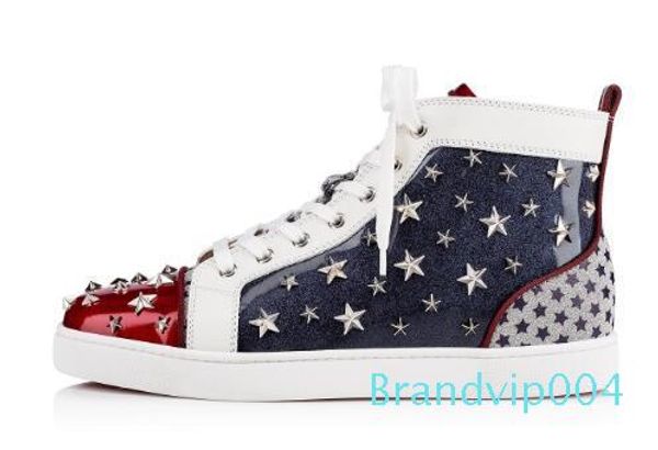 brand designer wonder loustarspiked men's flat red bottom sneaker star spiked fashion shoes,blue patent leather denim 3d star rivets sh, Black
brand designer wonder loustarspiked men's flat red bottom sneaker star spiked fashion shoes,blue patent leather denim 3d star rivets sh, Black