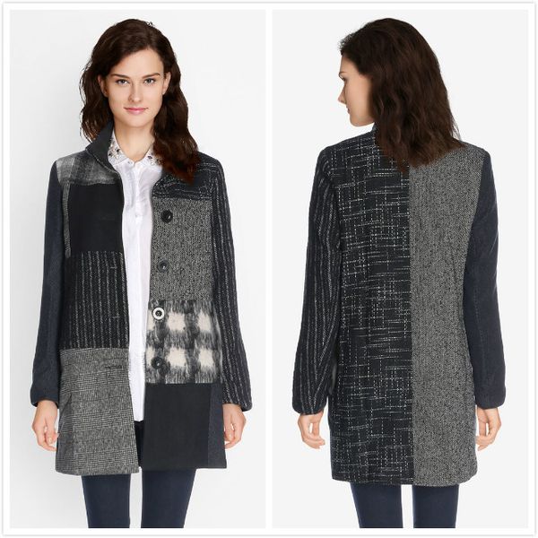 spanish fashion women's wool patchwork coat, Black
spanish fashion women's wool patchwork coat, Black