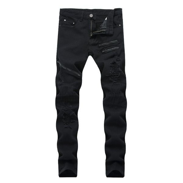 european and american street high street holes pleated jeans men's trends elastic slim pants men's elastic trousers, Blue
european and american street high street holes pleated jeans men's trends elastic slim pants men's elastic trousers, Blue