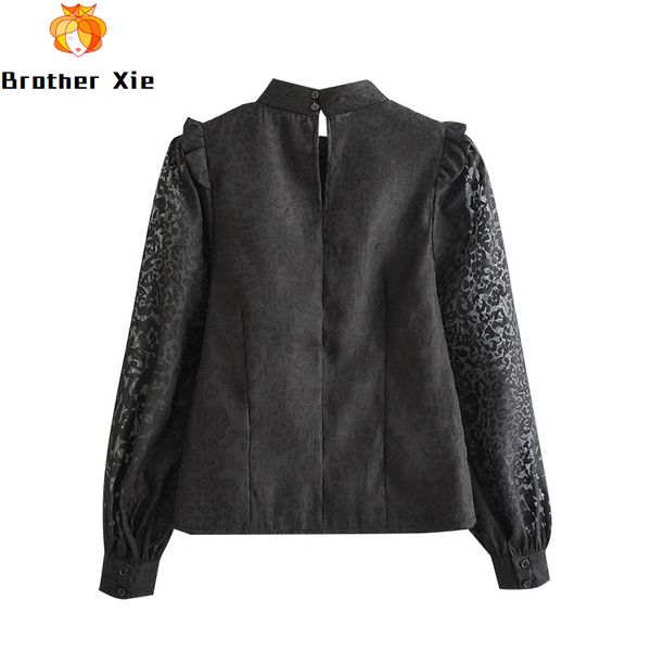 women fashion leopard print blouses 2020 transparent puff long sleeve ruffle shirt black elegant blouse blusas mujer, White
women fashion leopard print blouses 2020 transparent puff long sleeve ruffle shirt black elegant blouse blusas mujer, White