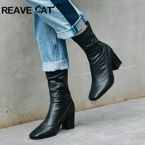 reave cat winter ankle boots square toe thick high heel slip on shoes women botas feminino mujer pu leather black white a1324
reave cat winter ankle boots square toe thick high heel slip on shoes women botas feminino mujer pu leather black white a1324