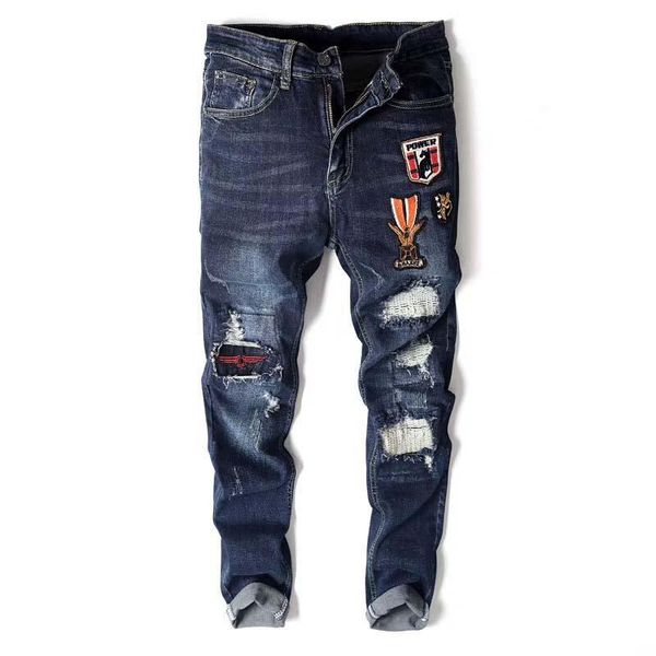 high elastic jeans men's slim feet korean version of the trend of wild fashion slim slim embroidery summer thin section of broken blue, Black
high elastic jeans men's slim feet korean version of the trend of wild fashion slim slim embroidery summer thin section of broken blue, Black