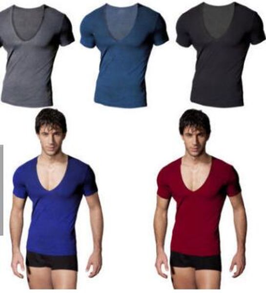 2018 men's summer solid color deep v-neck tight-fitting short-sleeved t-shirt, White;black
2018 men's summer solid color deep v-neck tight-fitting short-sleeved t-shirt, White;black