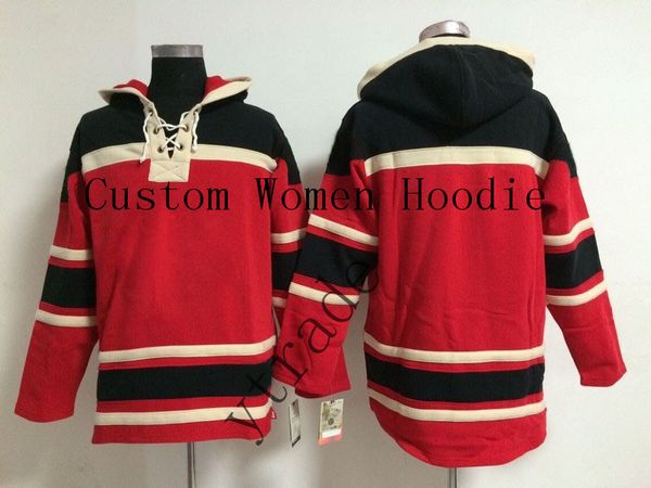 customized women hoodies hockey winter hoodie hockey jackets long sleeve ladies 006, Black;red