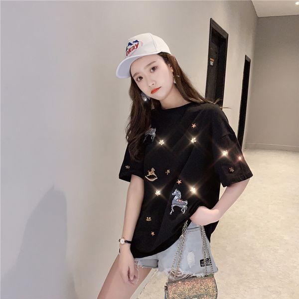 2019 early loose round collar white t- embroidery white t-shirt female short-sleeved student foreign style base shirt
2019 early loose round collar white t- embroidery white t-shirt female short-sleeved student foreign style base shirt