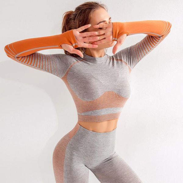 seamless yoga set sport outfits women two 2 piece gymshark long sleeve crop leggings workout gym suit fitness sets sportwear tracksuits, Gray
seamless yoga set sport outfits women two 2 piece gymshark long sleeve crop leggings workout gym suit fitness sets sportwear tracksuits, Gray