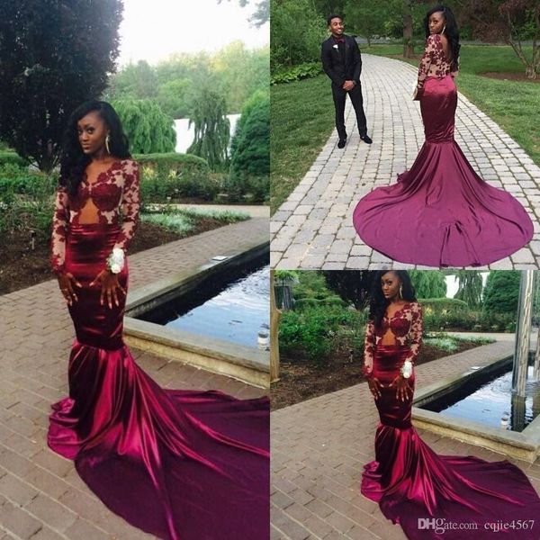 2019 new burgundy long sleeves lace mermaid prom dresses backless court train sheer evening dresses vestiods formal pageant gowns, Black;red
2019 new burgundy long sleeves lace mermaid prom dresses backless court train sheer evening dresses vestiods formal pageant gowns, Black;red