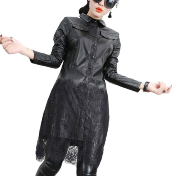 plus size 5xlautumn winter fashion pu leather lace patchwork blouse women lapel slim long shirt, White
plus size 5xlautumn winter fashion pu leather lace patchwork blouse women lapel slim long shirt, White